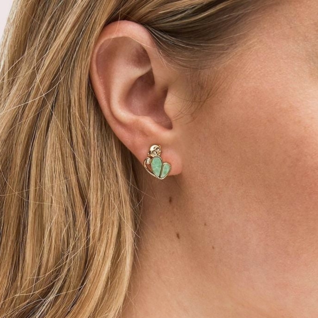 Nwt Kate Spade New York Animal Party Monkey Gold And Green Heart Earrings